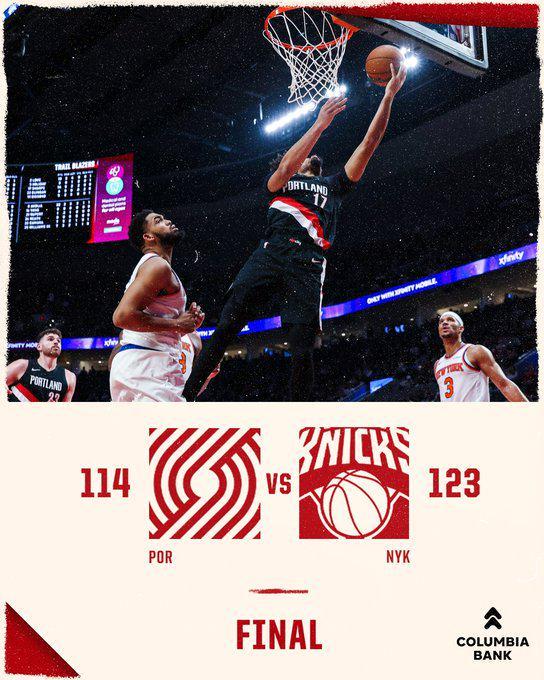 開拓者不敵尼克斯結(jié)束5連勝 阿夫迪亞傷退楊瀚森DNP